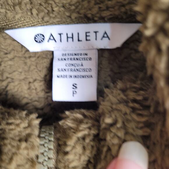 Athleta Tugga green full zip sherpa teddy jacket Size Small Active Warm Cozycore - Picture 3 of 8
